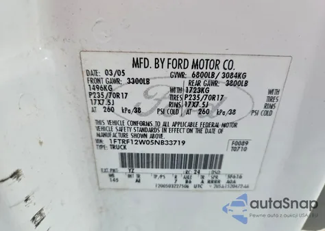 2005 Ford F150 Xl from USA, damaged, VIN 1FTRF12W05NB33719